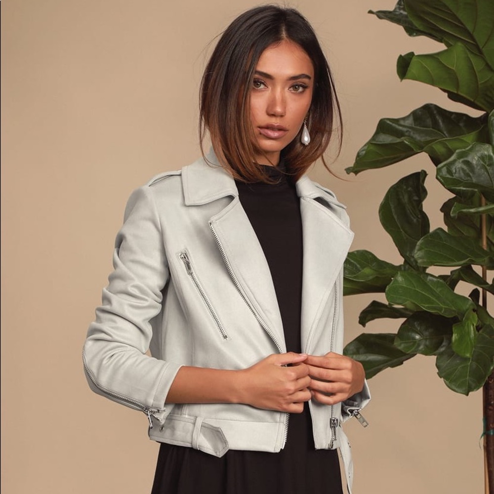 Lulu’s Grey / Sage Blue Suede Moto Jacket Small